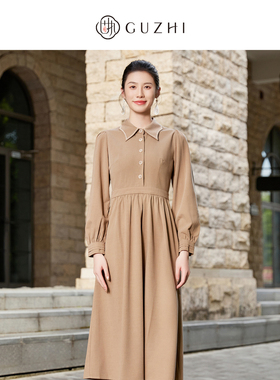 固执秋季新款学院风娃娃领泡泡袖长袖中长连衣裙90233LQ08511