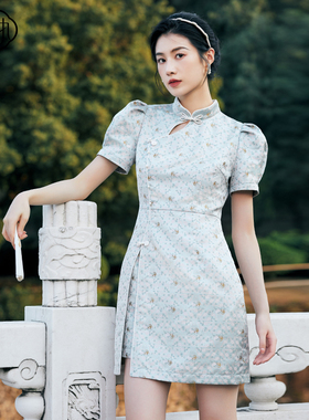 固执春季新款新中式立领盘扣短袖改良短款旗袍30041QP08879