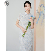 新款 中式 复古立领盘扣蕾丝开衩日常短袖 固执夏季 修身 改良旗袍