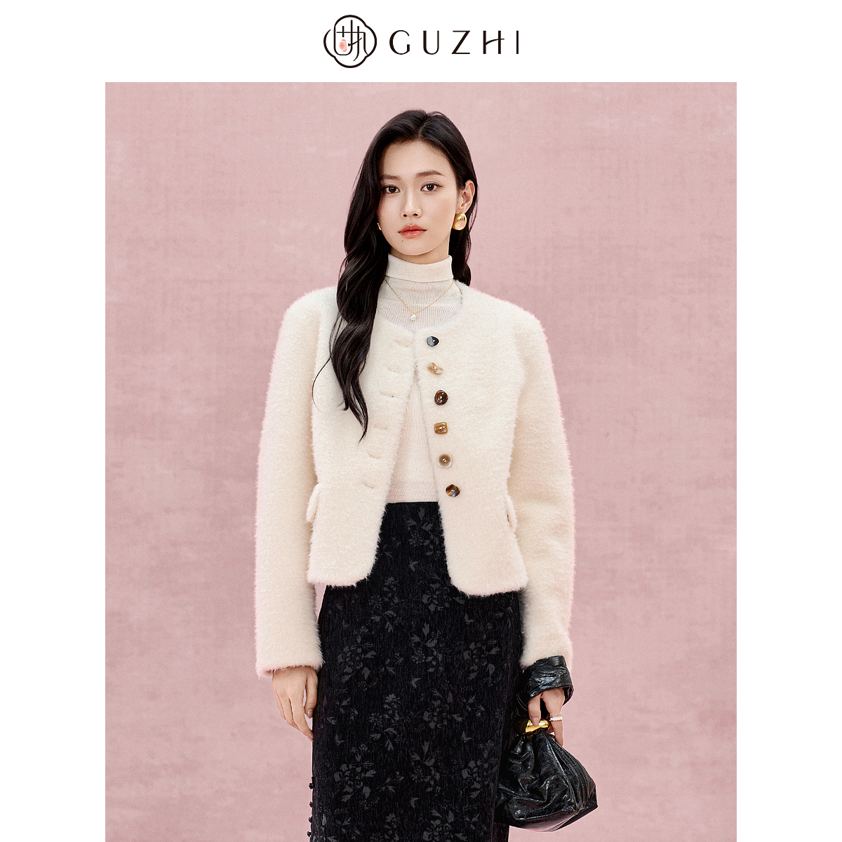 皮毛一体羊羔毛绒 通勤圆领短外套女装