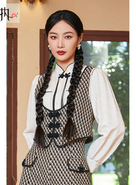 固执秋季新款复古新中式盘扣提花马夹无袖短外套00833MJ08384