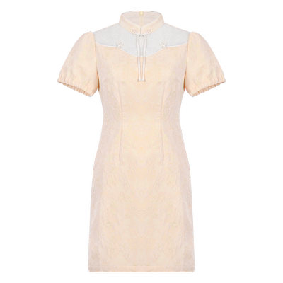 固执夏季新款中式拼接蕾丝小个子短袖旗袍连衣裙52632QP08150