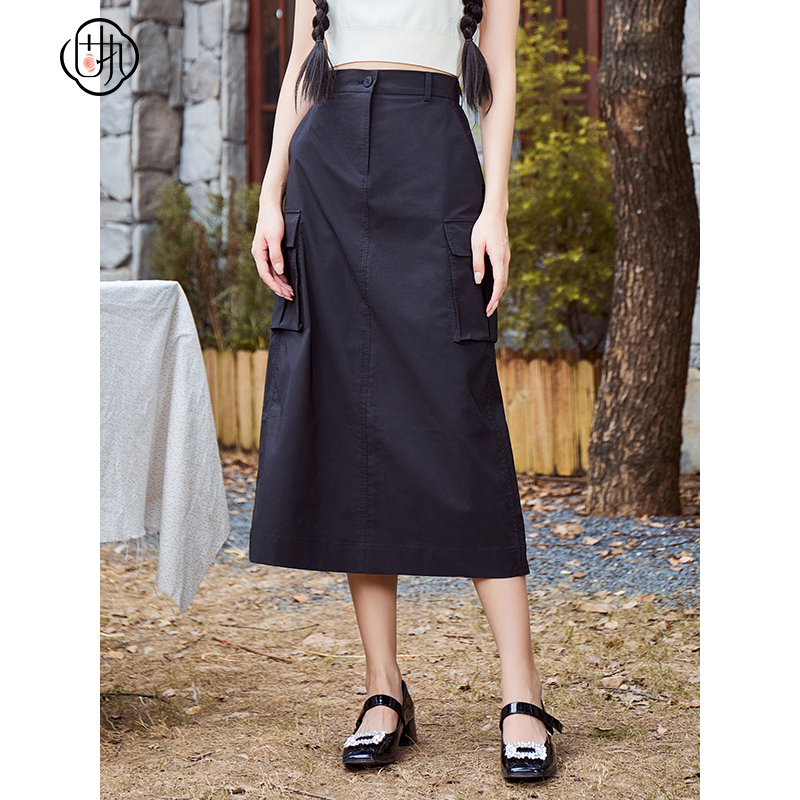 通勤复古百搭a字裙  学院风中长款半身裙