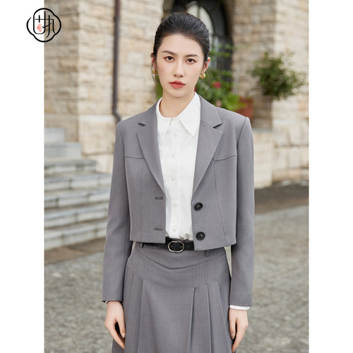 学院风短西装外套女  显瘦纯色百搭长袖上装