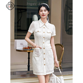 固执夏季 连衣裙80142LQ09274 气质短款 新款 小香风蕾丝排扣短袖