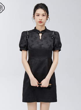 固执春季新款新中式盘扣提花短袖修身改良旗袍00041QP08808