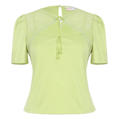 固执夏季新款复古圆领镂空泡泡袖小正肩短袖T恤40032TX08223