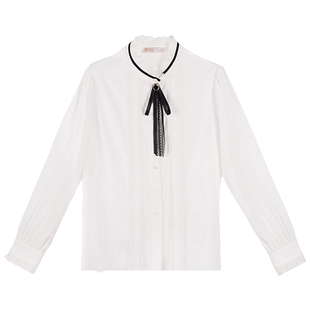 固执春季新款复古立领泡泡袖长袖蝴蝶结衬衫女10831CS07785