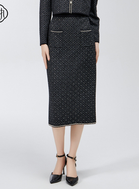 固执春季新款复古格子针织中长款开衩a字半身裙00041BQ08908