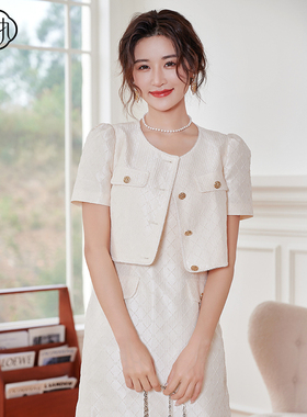 固执夏季新款法式复古小香风短袖小个子短外套80132DT08032