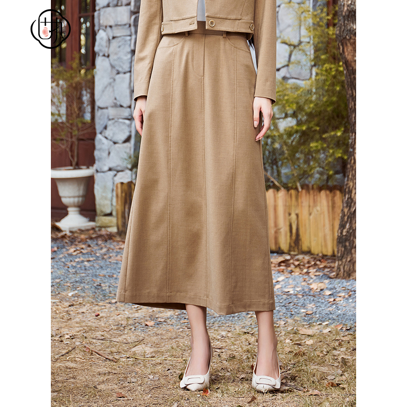 复古学院风百搭长款 开叉直筒a字半身裙