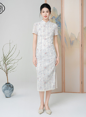 固执《花伴溪》2025夏季新款中式蕾丝短袖改良旗袍71442QP09046