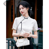 新款 新中式 刺绣立领盘扣提花钉珠短袖 固执夏季 衬衫 10842SY09263