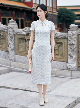 固执夏季新款中式短袖中长款旗袍连衣裙32442QP09163