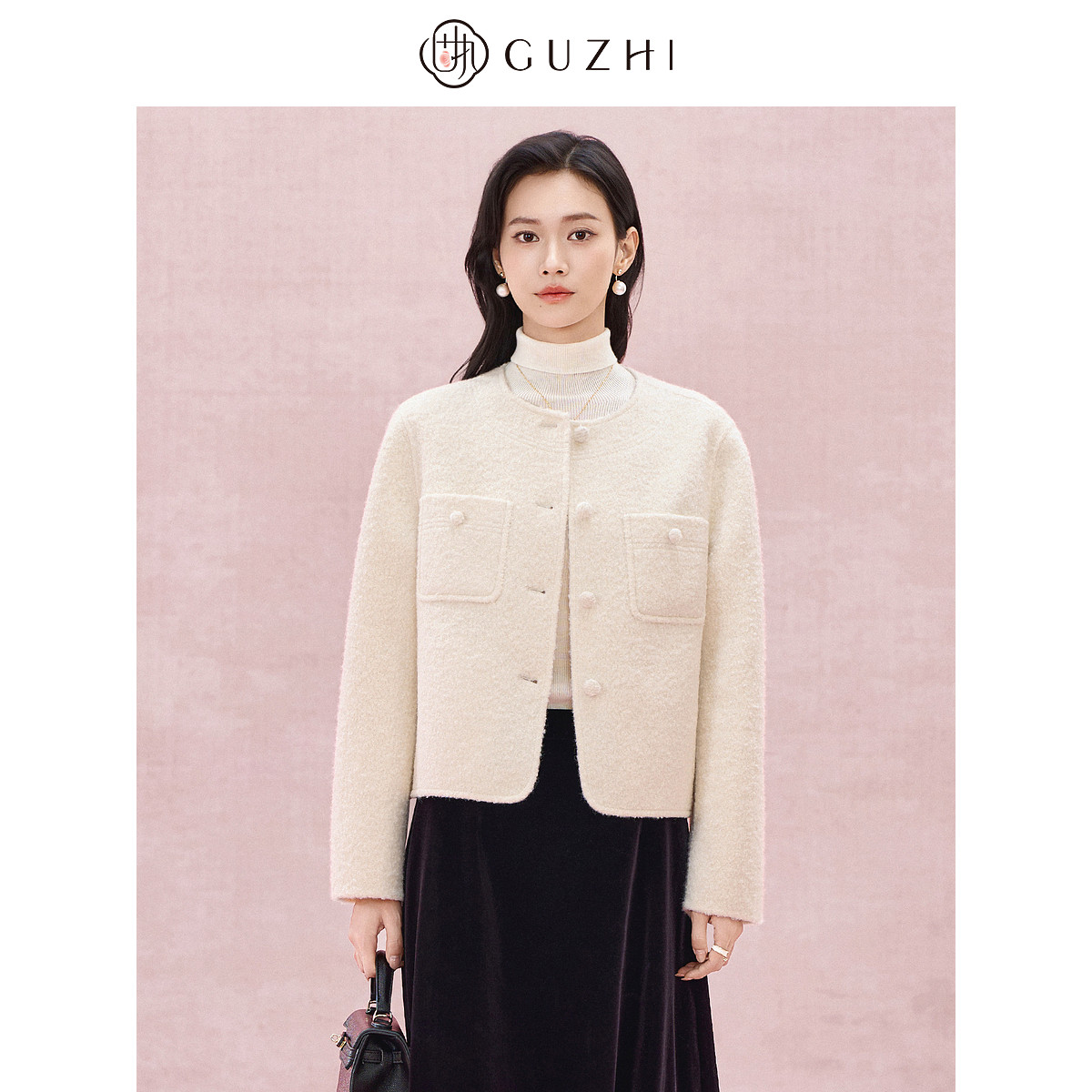 固执冬季新款法式气质香风圆领长袖双面毛呢短款外套女装,女装/女士精品,短外套,淘宝优惠券,粉丝福利购,淘宝优惠卷