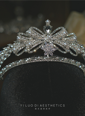 轻奢锆石蝴蝶结儿童公主皇冠女孩王冠女童生日演出表演舞台配饰品