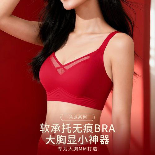 诗婷红色内衣女本命年结婚新娘大胸显小无痕提拉防垂2026马年文胸