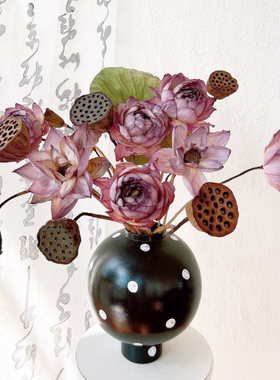 天然荷花莲蓬荷叶真花干花花束家居摆件茶室复古禅意插花新中式