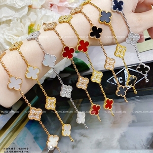 精工四叶草五花手链项链耳拍红色幸运轻奢S925银镀18K金送女朋友