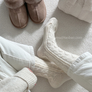 西金泽秋冬季新款韩国纯色羊毛针织加厚堆堆袜套女生保暖中筒袜子