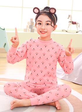 文波儿童秋衣秋裤纯棉女童内衣套装女孩线衣裤中大童睡衣中领秋冬