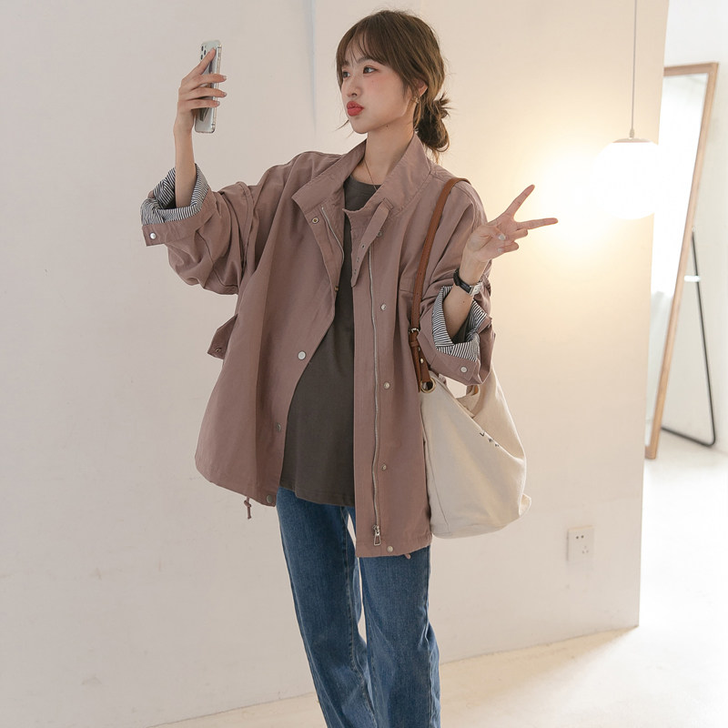 임산부 가을 코트 한국식 패셔너블 엄마 짧은 윈드 브레이커 캐주얼 대형 트렌디 엄마 패셔너블 가을 겨울 탑