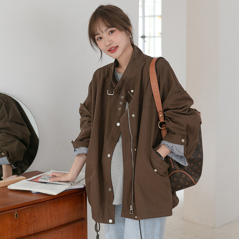 임산부 가을 코트 한국식 패셔너블 엄마 짧은 윈드 브레이커 캐주얼 대형 트렌디 엄마 패셔너블 가을 겨울 탑
