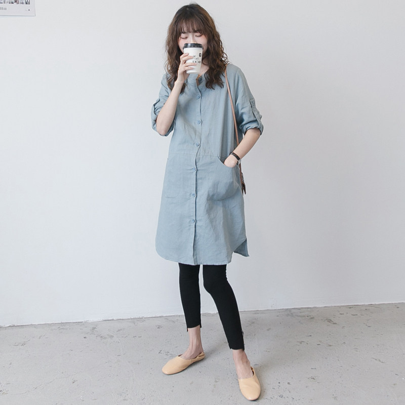 PREGNANT WOMEN AUTUMN SHIRT DRESS MID LENGTH FASHION TRENDY MOM LOOSE PLUS SIZE COTTON LINEN LONG SLEEVE PREGNANT WOMEN SPRING AND AUTUMN DRESS