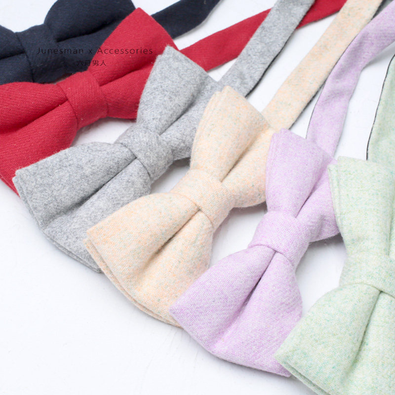 六月男人 手工制 领结男士 羊毛高档商务新郎 礼盒装 雾霾灰