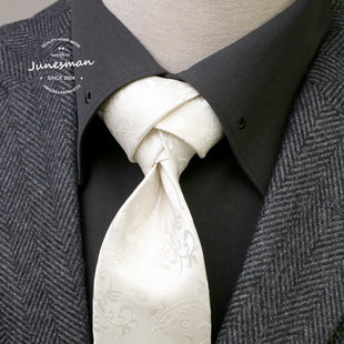 免手打!六月男人 商务正装仿真丝领带男士埃尔德雷奇结 象牙白