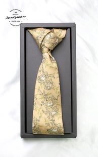 免手打定制款!六月男人 商务印花正装领带男士 碎叶卡其 礼盒装