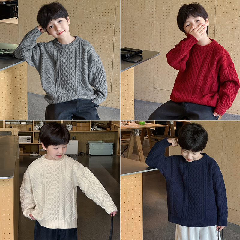 男童韩版秋冬圆领加厚毛衣打底衫