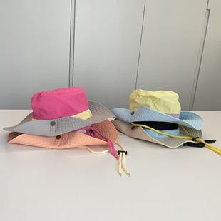 男童帽子2025夏季新款拼色系绳登山帽宝宝户外按扣防晒帽渔夫帽潮