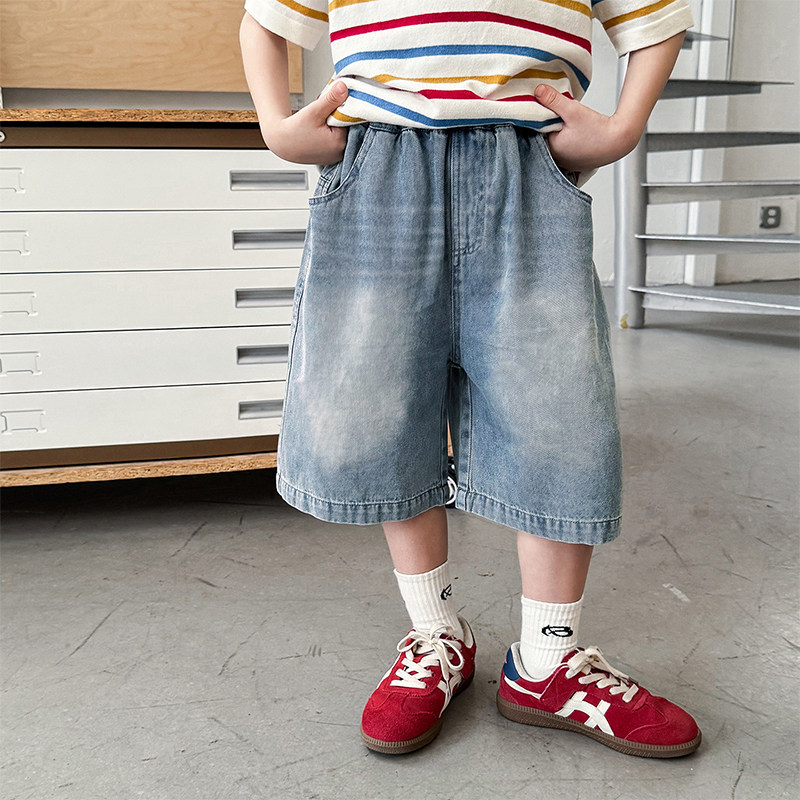 男童牛仔短裤2026夏季新款儿童简约磨白五分裤百搭棉男宝夏装洋气