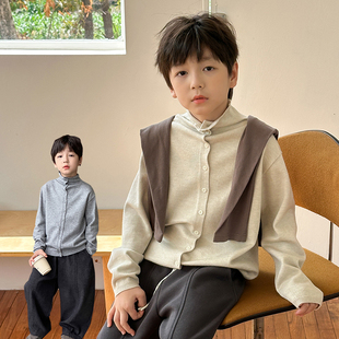 男童毛衣2025秋季新款儿童气质高领针织开衫外套柔软男宝秋装洋气