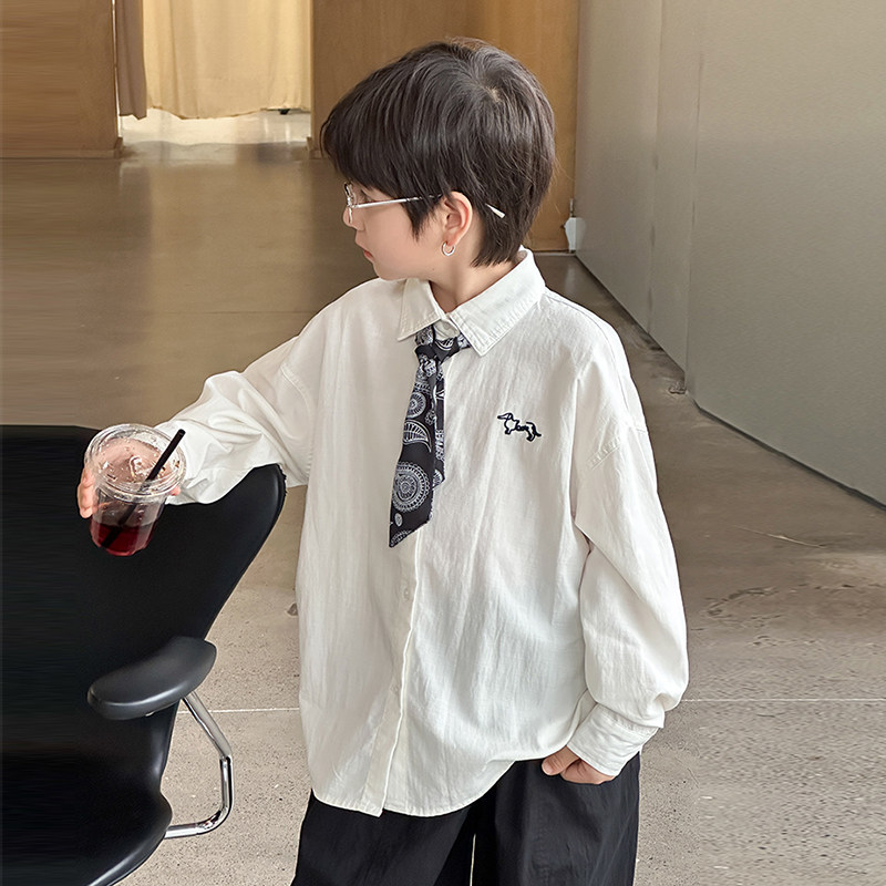 男童衬衫长袖2025秋季新款童装儿童白色衬衣男孩秋装上衣帅气外套