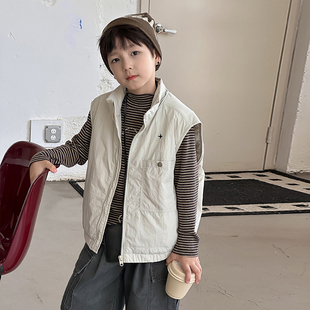 男童工装马甲2026春季新款儿童夹棉保暖加厚背心男孩上衣痞帅外套
