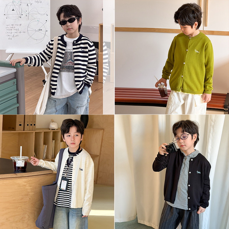 男童毛衣2026春季新款儿童针织开衫外套条纹薄款百搭男宝春装上衣
