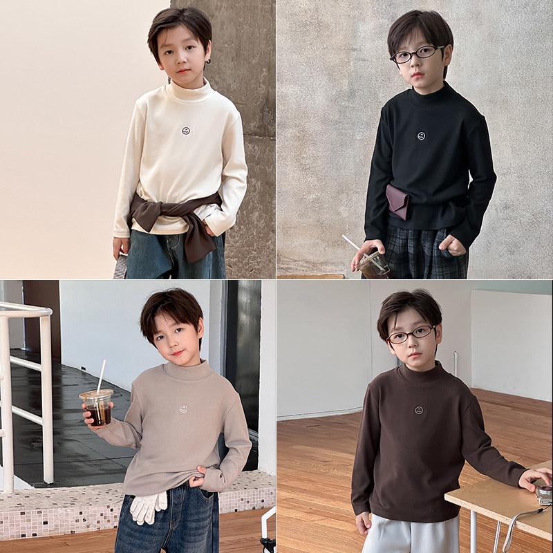 男童打底衫加绒2025冬季新款儿童长袖T恤保暖内搭半高领上衣冬装