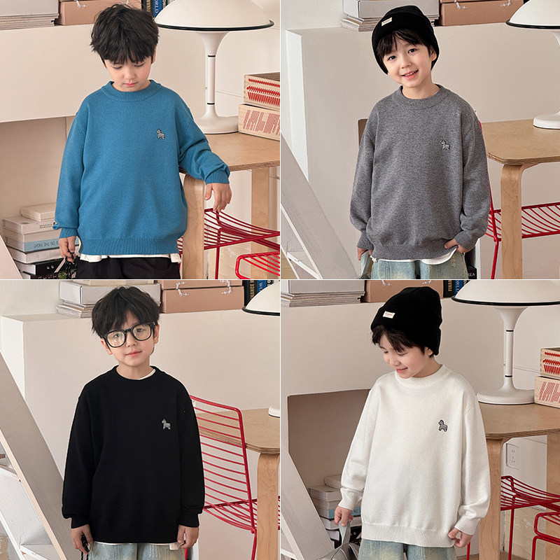 男童衣2025秋季新款童装儿童纯色针织衫纯色上衣男宝打底春秋装潮