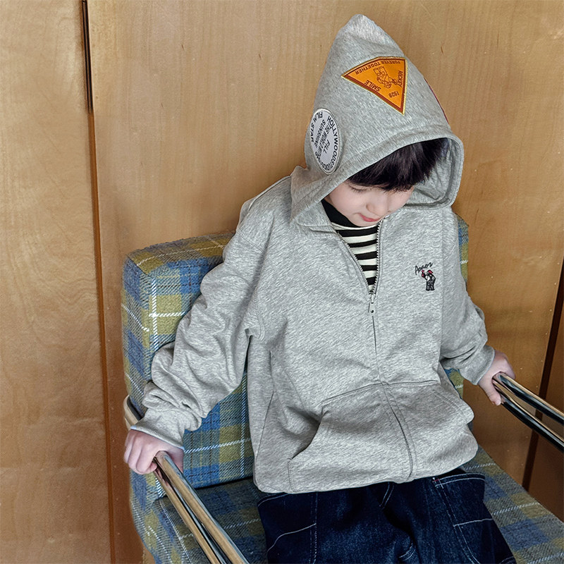 男童外套2026春季新款儿童卫衣开衫连帽上衣韩版刺绣男宝春装洋气
