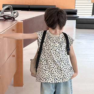 男童背心2025夏季新款童装豹纹无袖上衣潮酷全棉舒适男宝夏装洋气