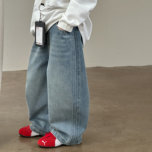 男童加绒牛仔裤儿童加厚抓绒裤子2025冬季新款宝宝冬装弯刀休闲裤