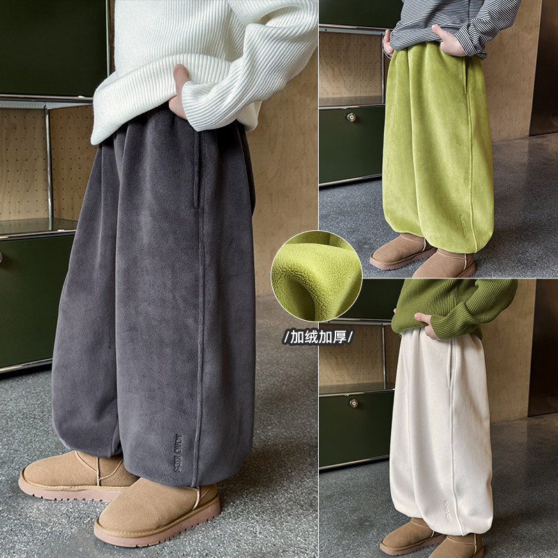 男童加绒裤子2025冬季新款儿童加厚保暖双面绒宝宝冬装束脚休闲裤