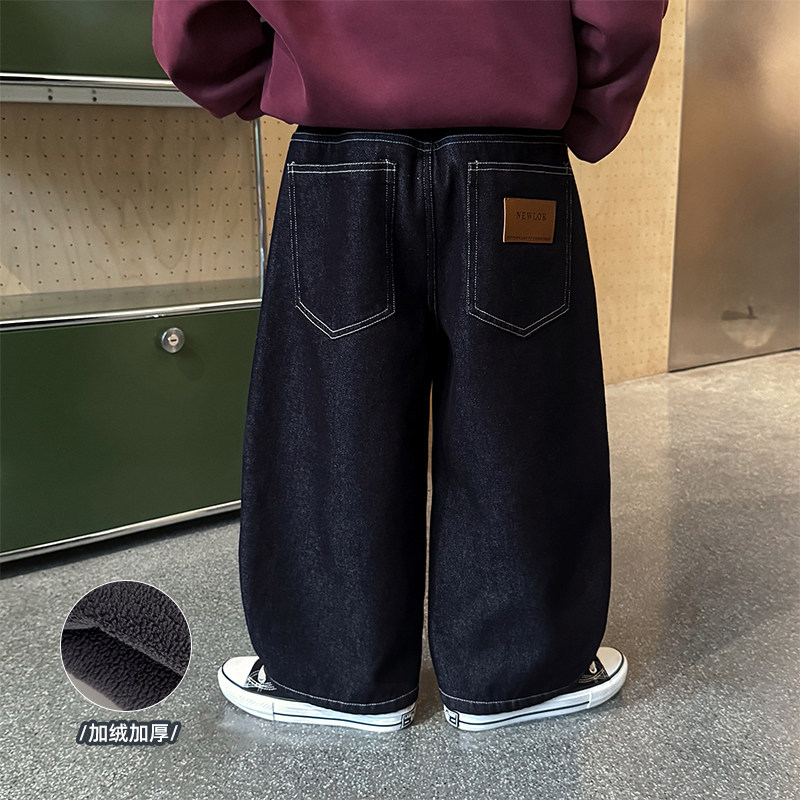 男童长裤牛仔裤加厚一体绒百搭潮