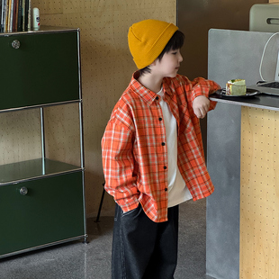 男童衬衫长袖2025秋季新款儿童格子衬衣潮酷外套男宝秋装上衣帅气