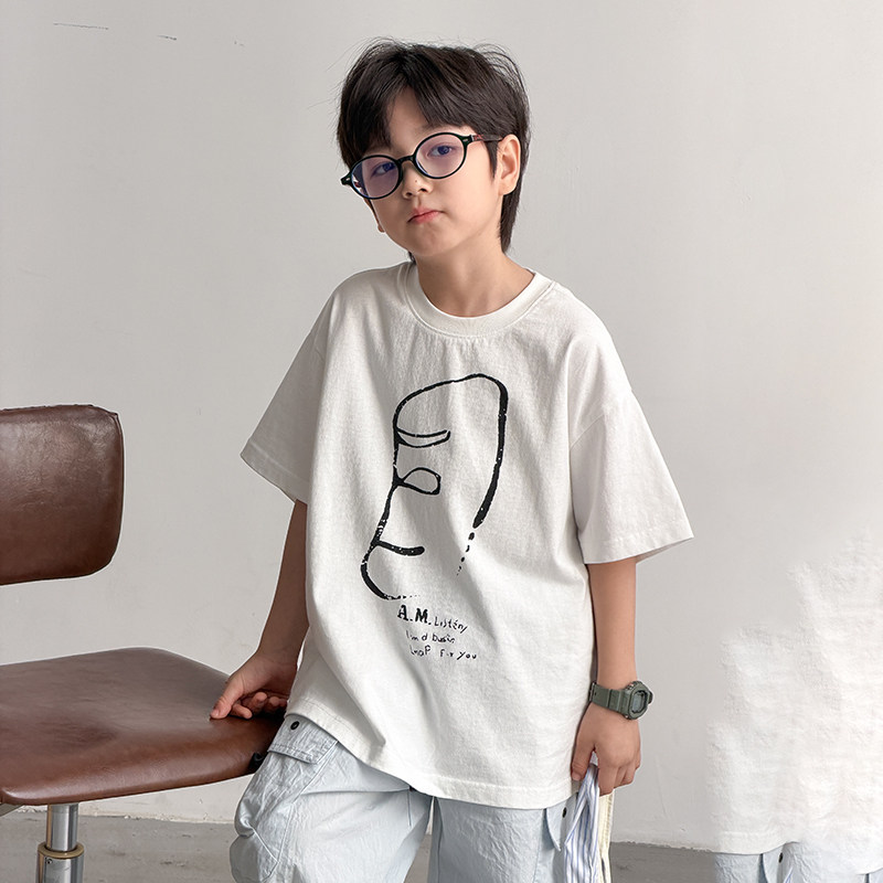 男童短袖T恤2026夏季新款儿童全棉上衣白色薄款帅气男孩夏装半袖