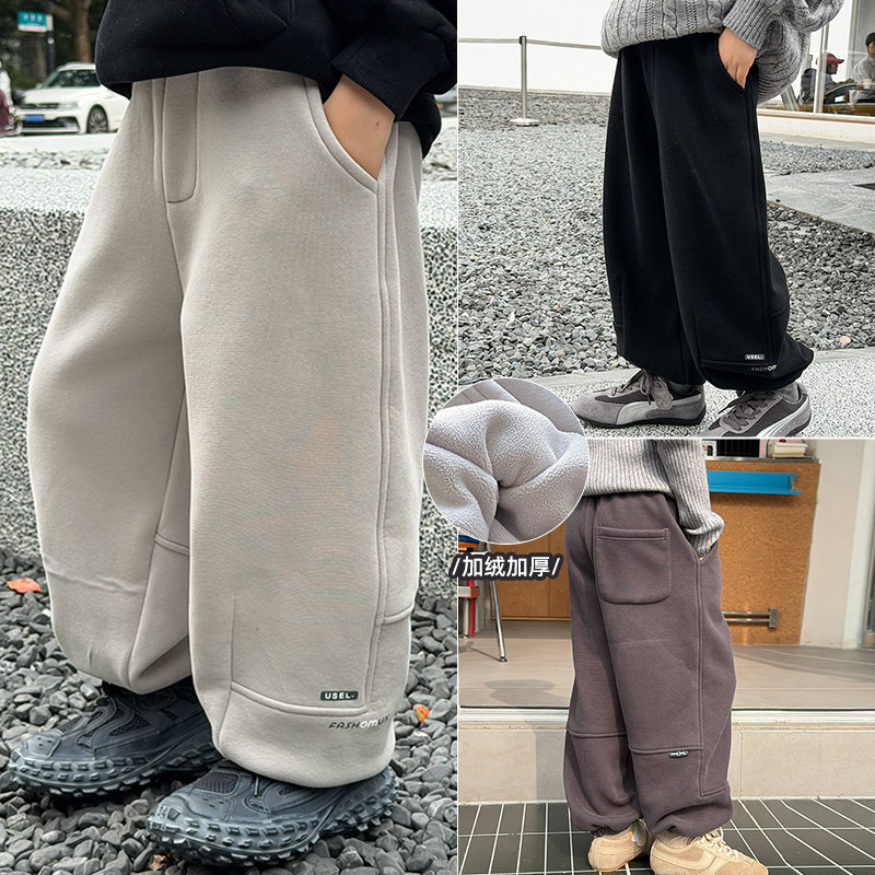 男童运动裤加绒儿童加厚奥粒绒卫裤2025冬季新款束脚男宝冬装裤子