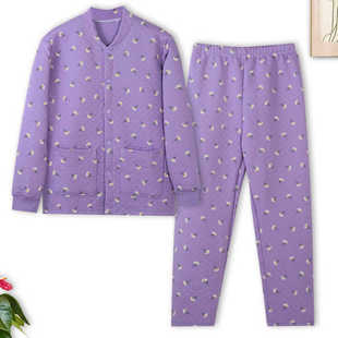 夹棉衬衣衬裤 中老年女士开衫 大码 内衣套装 妈妈 系扣三层秋衣秋裤