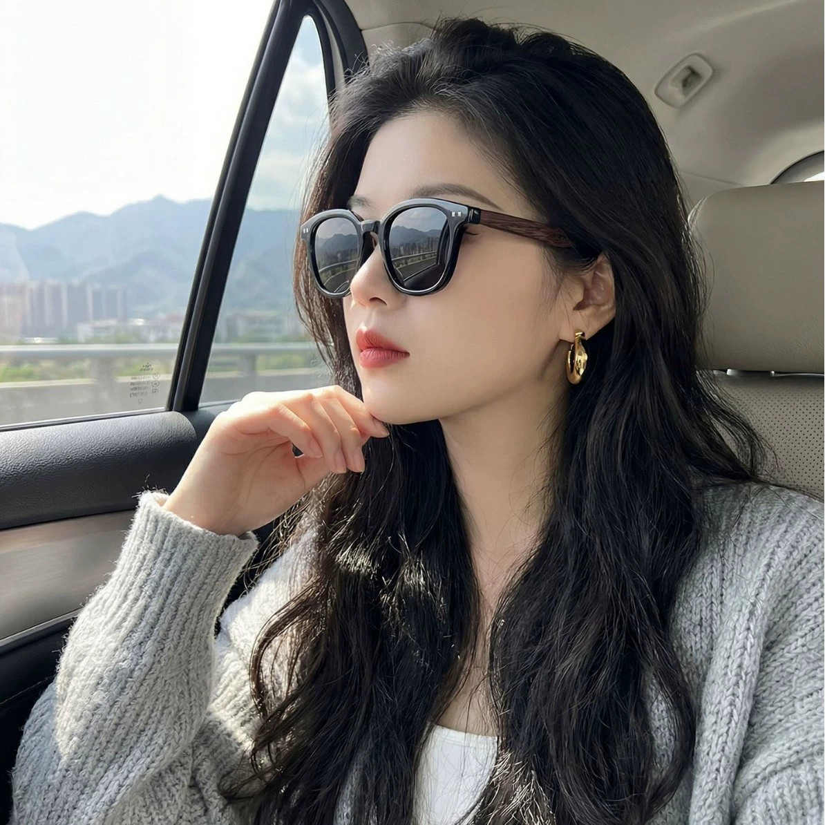 高级感仿木腿太阳镜女防紫外线开车墨镜网红素颜防晒妈妈气质眼镜